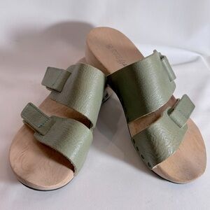 TRIPPEN Sz 36 Clogs Leather Wooden Soles Open Toe Slip On Slides Sandals